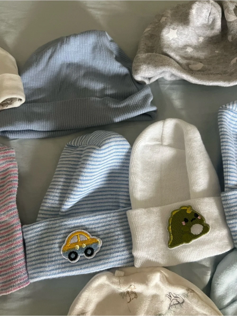 Baby Beanie Hat Set - Assorted Blue, White, Cream & Gray